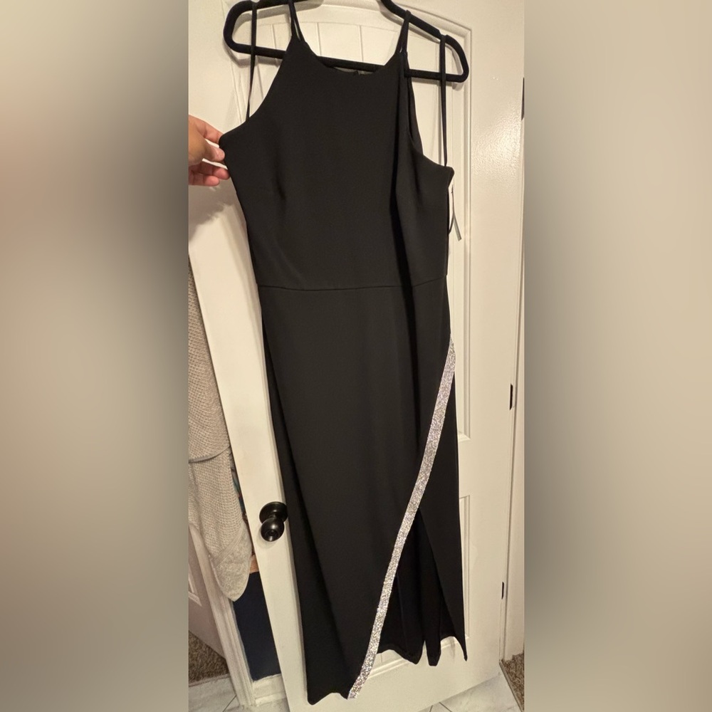 BCX Black Asymmetrical Dress with Silver Detail Side Slit 2X